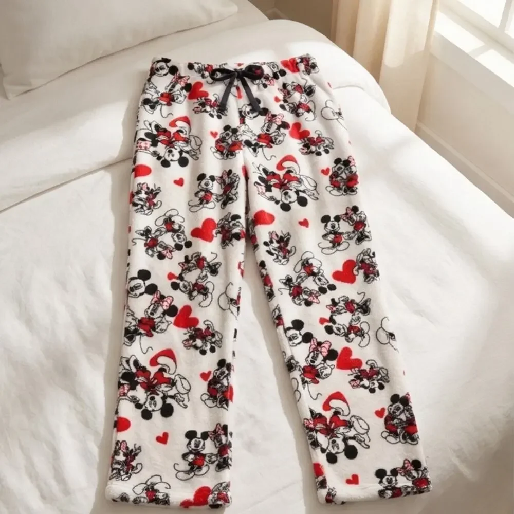 Disney Black,White with Red heart Pajama Bottoms with Mickey and Minnie Mouse. - Picture 9 of 9
